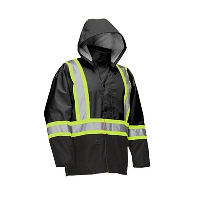 Forcefield Hi Vis Safety Rain Jacket with Snap-Off Hood
