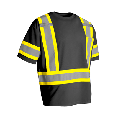 Hi Vis Crew Neck Short Sleeve Safety Tee Shirt with Chest Pocket and Arm Bands